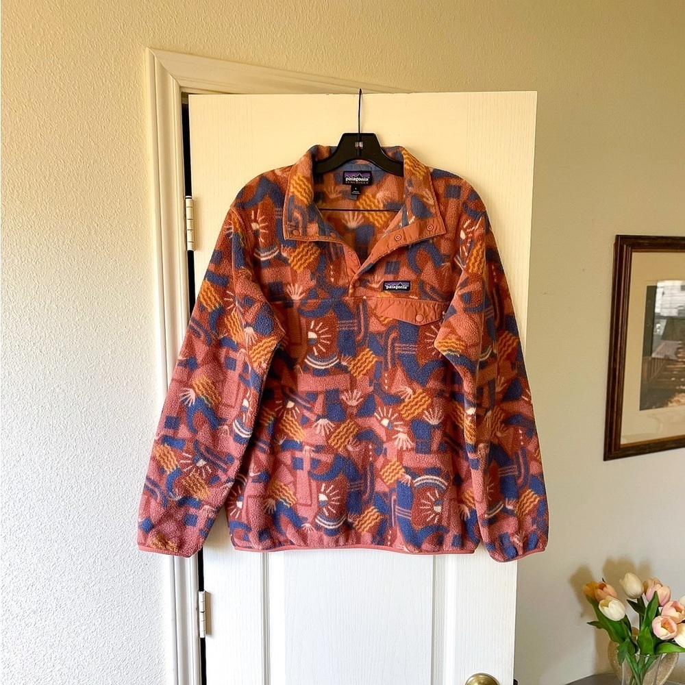 Patagonia Synchilla Snap-T Fleece Pullover Canyon Block Sisu Brown Large EUC - Picture 2 of 10